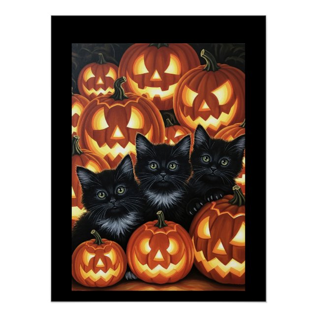 Schwarze Katzen und Jack O’Lanterns Poster (Vorderseite)