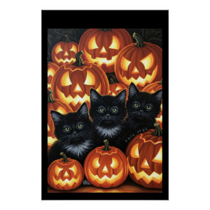 Schwarze Katzen und Jack O’Lanterns Poster
