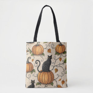 Schwarze Katzen und Kürbis Halloween-Muster