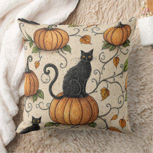 Schwarze Katzen und Kürbis Halloween-Muster Kissen