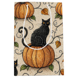 Schwarze Katzen und Kürbis Halloween-Muster Mittlere Geschenktüte