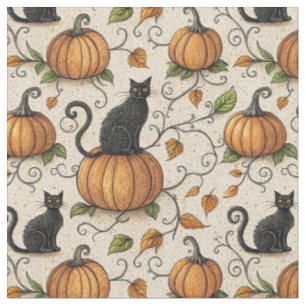 Schwarze Katzen und Kürbis Halloween-Muster Stoff