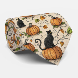 Schwarze Katzen und Kürbisse Halloween-Muster Krawatte