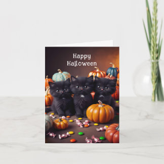 Schwarze Katzen und Kürbisse Halloween-Nacht-Szene Karte