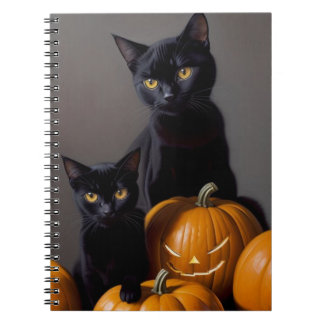 Schwarze Katzen und Kürbisse Notizblock