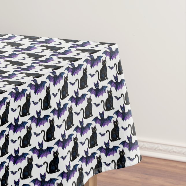 Schwarze Katzen und Lila Fledermäuse Tischdecke (Beispiel)