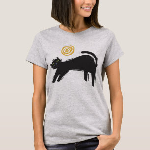 Schwarze Katzen-und Mond-Kunst-Entwurfs-T - Shirt