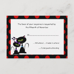 Schwarze Katzen und Polka-Punkte Hochzeitsaktionsk RSVP Karte