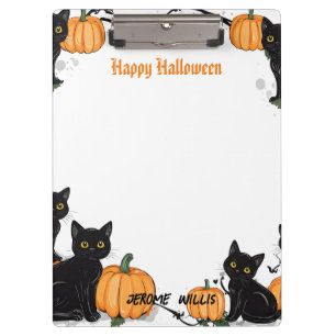 Schwarze Katzen und Pumpkin Happy Halloween Klemmbrett