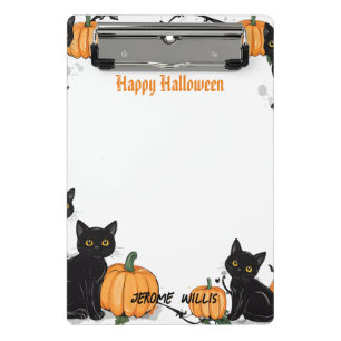 Schwarze Katzen und Pumpkin Happy Halloween Mini Klemmbrett