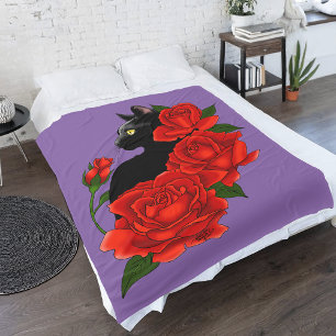 Schwarze Katzen und Rose Fleecedecke
