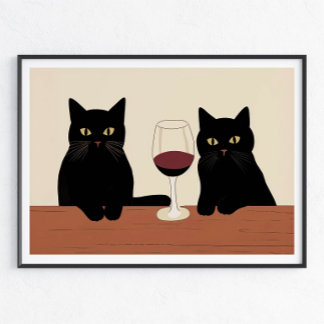 Schwarze Katzen und Rotwein Minimalist Poster