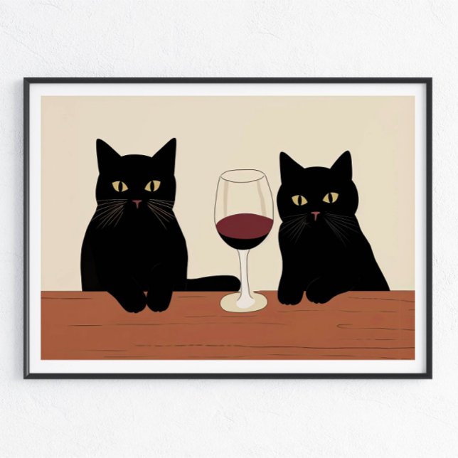 Schwarze Katzen und Rotwein Minimalist Poster (Von Creator hochgeladen)
