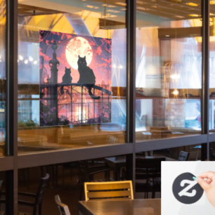 Schwarze Katzen und Vollmond Fensteraufkleber