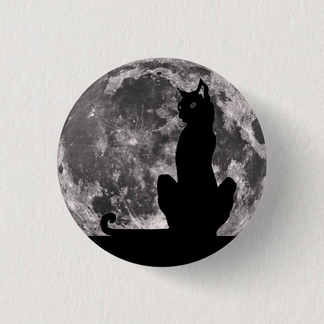 Schwarze Katzen-und Vollmond-Knopf Button (Vorderseite)
