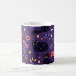 Schwarze Katzen und Wildblumen-Muster Kaffeetasse