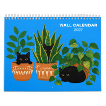 Schwarze Katzen und Zimmerpflanzen 2027 Wandkalend