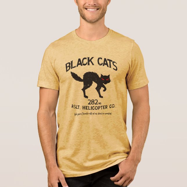 Schwarze Katzen Vintage-Emblem Tri-Blend Shirt (Vorderseite)