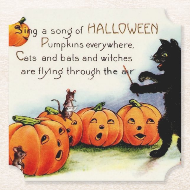 Schwarze Katzen-Vintager PapierUntersetzer Untersetzer (Vorderseite)