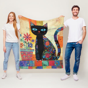 Schwarze Katzen-Volks kunst Fleecedecke