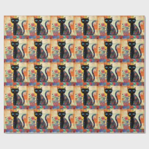 Schwarze Katzen-Volks kunst Geschenkpapier