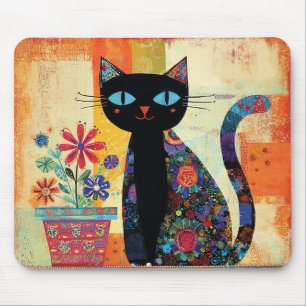 Schwarze Katzen-Volks kunst Mousepad