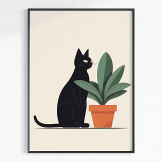 Schwarze Katzen-Wandkunst Minimalistischer Katzenp Poster