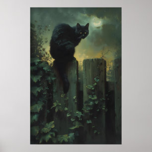 Schwarze Katzen Wandkunst, Mondbeschienener Garten Poster