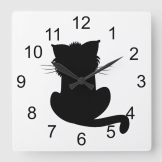 Schwarze Katzen-Wanduhr Quadratische Wanduhr