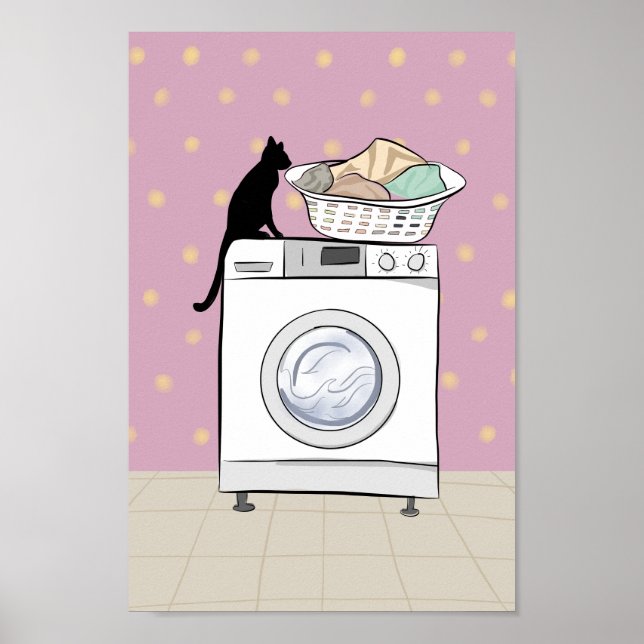 Schwarze Katzen-Wäscheraum-Wandkunst Poster (Vorne)