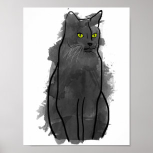 Schwarze Katzen Wasserfarben Kunst, Aquarellfarben Poster