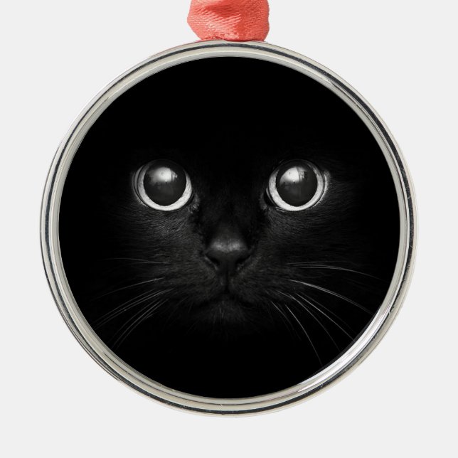 Schwarze Katzen-Weihnachten-Weihnachtsverzierung Silbernes Ornament (Vorne)