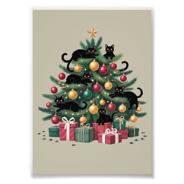 Schwarze Katzen Weihnachtsbaum Katze Lover Xmas Li Fotodruck (Vorne)
