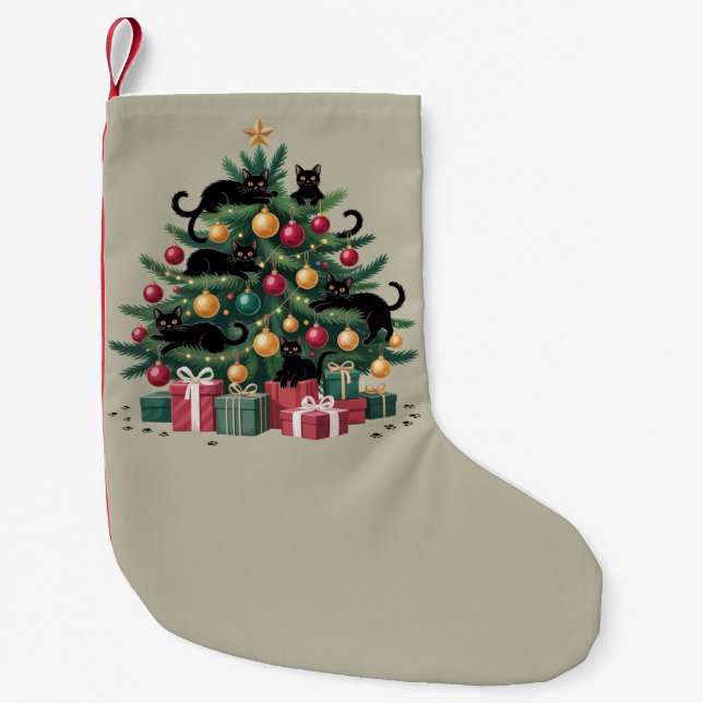 Schwarze Katzen Weihnachtsbaum Katze Lover Xmas Li Kleiner Weihnachtsstrumpf (Vorderseite)