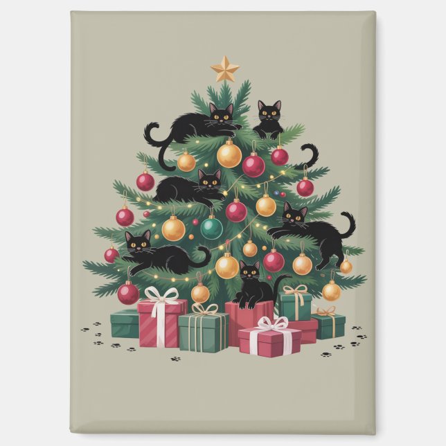 Schwarze Katzen Weihnachtsbaum Katze Lover Xmas Li Magnet (Vorderseite)