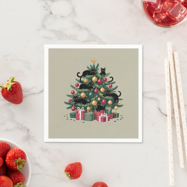 Schwarze Katzen Weihnachtsbaum Katze Lover Xmas Li Serviette (Beispiel)
