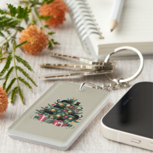 Schwarze Katzen Weihnachtsbaum Katzenliebhaber Xma Schlüsselanhänger