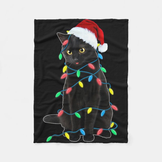 Schwarze Katzen-Weihnachtsbaumlichter Lustiger San Fleecedecke (Vorderseite)