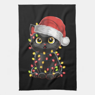 Schwarze Katzen-Weihnachtsbaumlichter Lustiger San Geschirrtuch