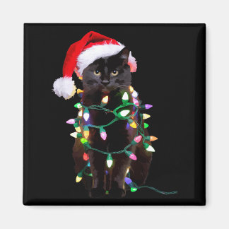 Schwarze Katzen-Weihnachtsbaumlichter Lustiger San Magnet