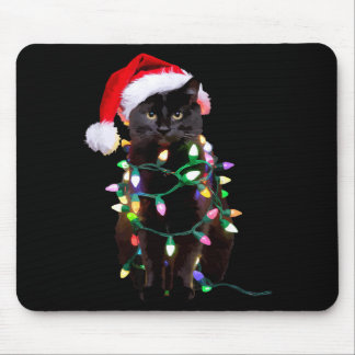 Schwarze Katzen-Weihnachtsbaumlichter Lustiger San Mousepad