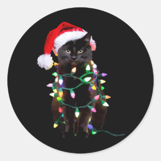 Schwarze Katzen-Weihnachtsbaumlichter Lustiger San Runder Aufkleber