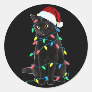 Schwarze Katzen-Weihnachtsbaumlichter Lustiger San Runder Aufkleber