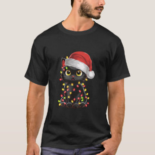 Schwarze Katzen-Weihnachtsbaumlichter Lustiger San T-Shirt