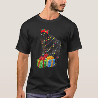 Schwarze Katzen-Weihnachtsbaumlichter mit festlich T-Shirt