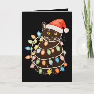 Schwarze Katzen-Weihnachtsbaumlichter Santa Hut Xm Karte
