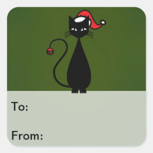 Schwarze Katzen-Weihnachtsgeschenk-Umbauten Quadratischer Aufkleber