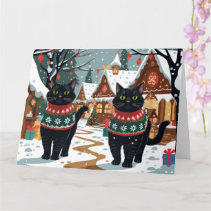 Schwarze Katzen Weihnachtsschneeurlaub Karte