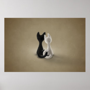Schwarze Katzen-weiße Katze (Farbe 3) Poster