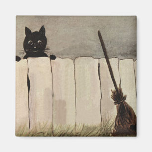 Schwarze Katzen Zaun Hexenbesen Magnet